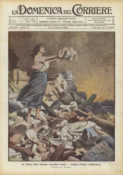 Las víctimas de las bárbaras incursiones aéreas, ¡Soldados de Italia, vengadnos! de Achille Beltrame