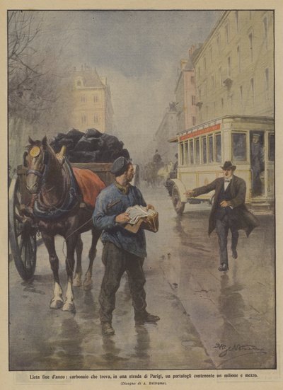 Feliz final de año, carbonero que encuentra en una calle de París una cartera con un millón y medio de Achille Beltrame