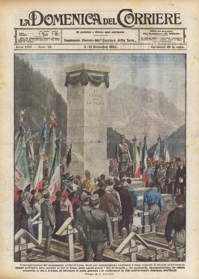 La inauguración del monumento en el Col di Lana de Achille Beltrame