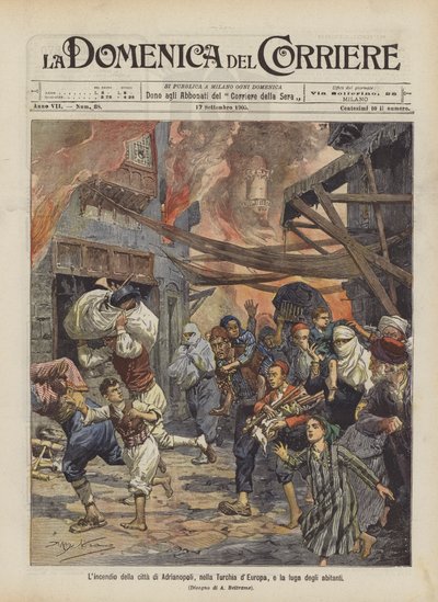 El incendio de la ciudad de Adrianópolis, en Turquía de Europa, y la huida de los habitantes de Achille Beltrame