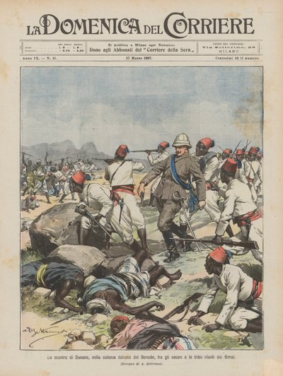 El enfrentamiento de Danane en la colonia italiana de Benadir entre los askaris y las tribus rebeldes de Bimal de Achille Beltrame