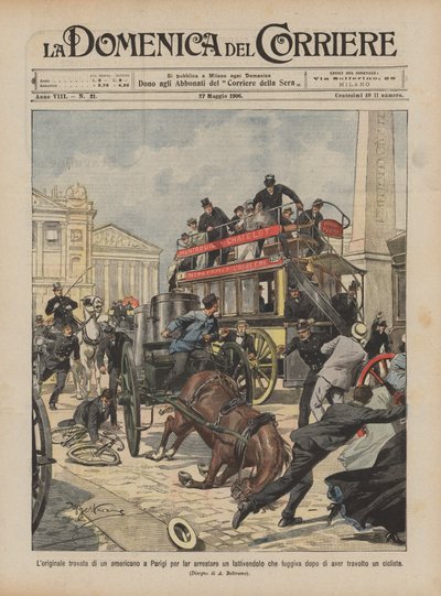 La original idea de un americano en París para hacer arrestar a un lechero que huía de Achille Beltrame