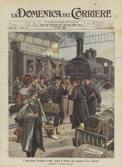 El obstruccionismo ferroviario en Italia, episodios de rebelión de los viajeros contra los ferroviarios de Achille Beltrame