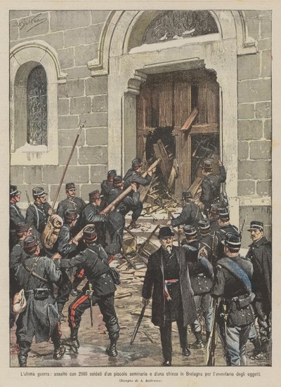 La última guerra, asalto con 2000 soldados a un pequeño seminario y una iglesia en Bretaña de Achille Beltrame