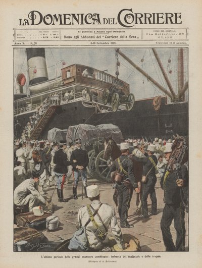 El último período de las grandes maniobras combinadas, embarque del material y de la tropa de Achille Beltrame