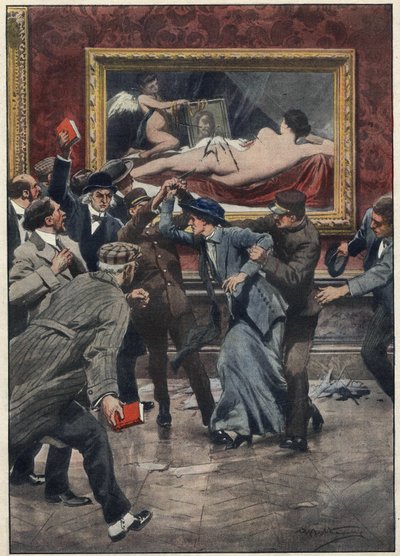 Mary Richardson (1889-1961) activista sufragista canadiense corta con un cuchillo la pintura 