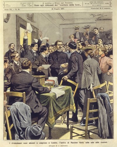 Llegada de Maxim Gorky a la reunión de revolucionarios rusos en Londres, 26 de mayo de Achille Beltrame