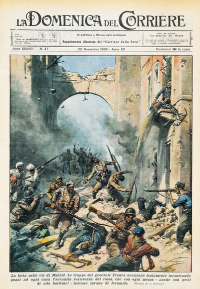 Melee en las calles de Madrid durante la Guerra Civil Española de Achille Beltrame
