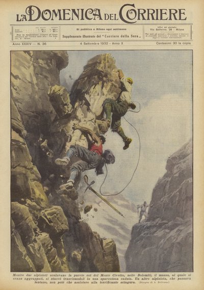 Mientras dos alpinistas escalaban la pared este del Monte Civetta, en los Dolomitas, la roca... de Achille Beltrame