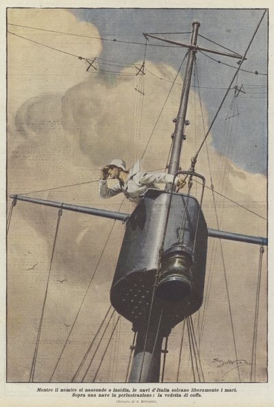 Mientras el enemigo se esconde o acecha, los barcos de Italia surcan libremente los mares de Achille Beltrame