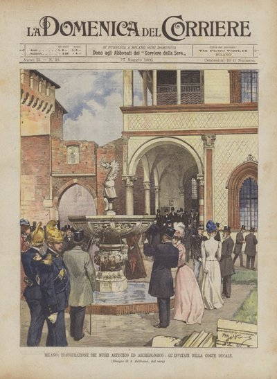 Milán, inauguración de los museos artístico y arqueológico, los invitados en el patio ducal de Achille Beltrame