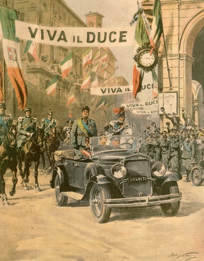 La llegada triunfal de Mussolini a Turín, por Achille Beltrame de la edición de La Domenica del Corriere, octubre de 1932 de Achille Beltrame