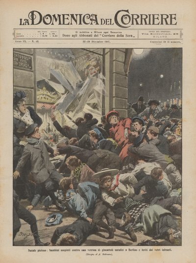 Navidad compasiva, niños empujados contra una vitrina de juguetes navideños en Berlín y heridos por los vidrios rotos de Achille Beltrame