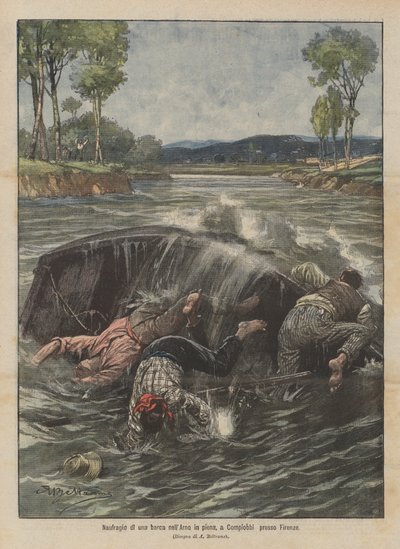 Naufragio de una barca en el Arno en crecida, en Compiobbi cerca de Florencia de Achille Beltrame