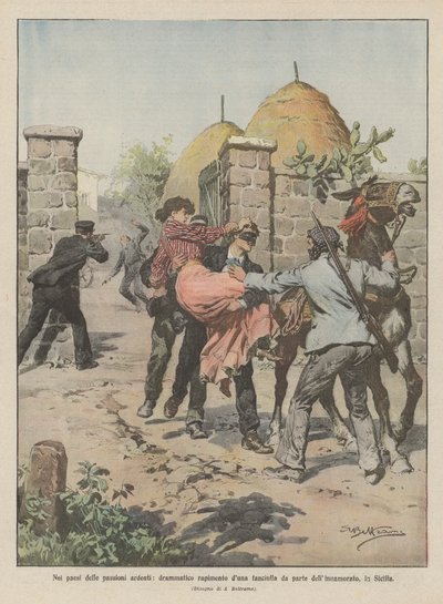 En los países de pasiones ardientes, dramático secuestro de una joven por parte de su enamorado, en Sicilia de Achille Beltrame