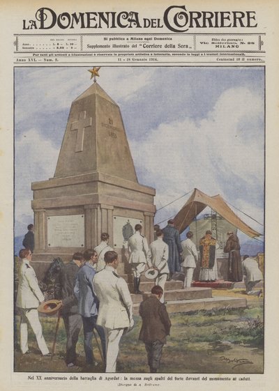 En el XX aniversario de la batalla de Agordat, la misa en los baluartes del fuerte frente al monumento a los caídos de Achille Beltrame