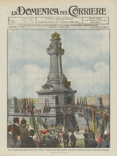 En el Xº aniversario de la muerte del Rey Humberto, inauguración de la capilla expiatoria, en Monza de Achille Beltrame