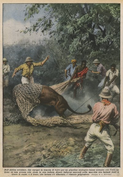 En el este de África, dos europeos en busca de bestias para un zoológico atrajeron de Achille Beltrame