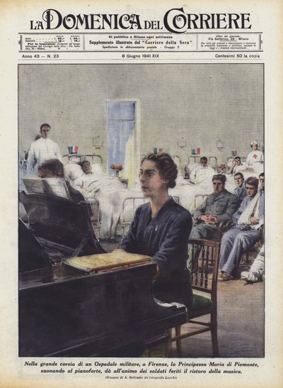 En el gran pasillo de un hospital militar en Florencia, la Princesa María de Piamonte de Achille Beltrame