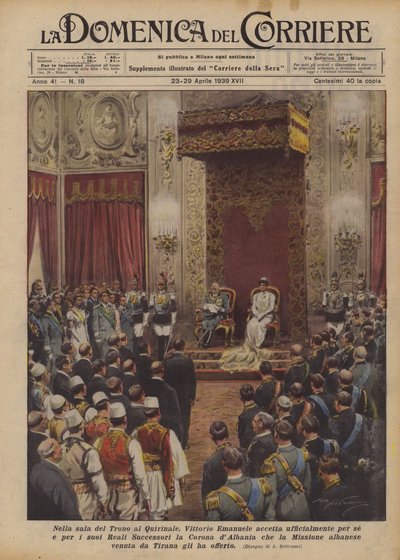 En la Sala del Trono del Quirinal, Vittorio Emanuele acepta oficialmente para él y para sus de Achille Beltrame