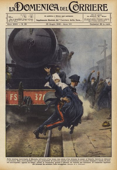 En la estación ferroviaria de Marsala, a la llegada de un tren, una monja se había detenido en medio de la vía de Achille Beltrame