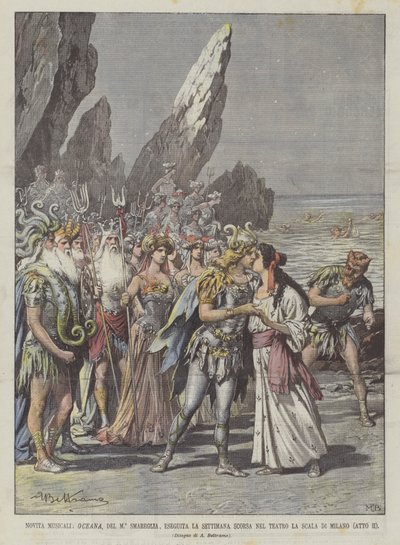 Novedades musicales, Oceana, del M° Smareglia, ejecutada la semana pasada en el Teatro La Scala de Milán (Acto II) de Achille Beltrame