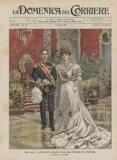 Bodas reales, el rey Alfonso XIII de España y su esposa la princesa Ena de Battenberg de Achille Beltrame
