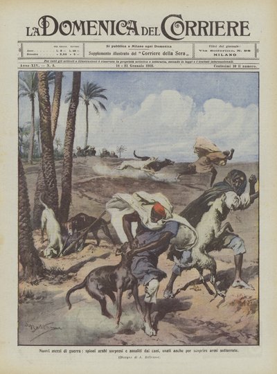 Nuevos medios de guerra, espías árabes sorprendidos y atacados por perros, usados también para descubrir armas enterradas de Achille Beltrame