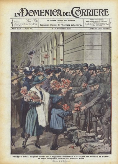 Homenajes florales a los magníficos soldados del 1º Regimiento de Granaderos de Cerdeña de Achille Beltrame