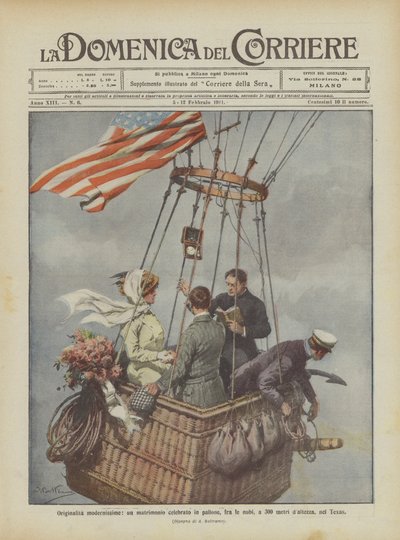 Originalidades modernísimas, un matrimonio celebrado en globo, entre las nubes, a 300 metros de altura, en Texas de Achille Beltrame