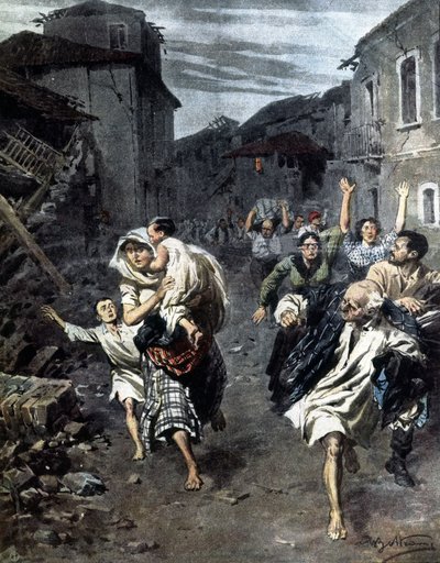 Pánico en Reggio Calabria después del terremoto de 1908. Ilustración de Beltrame. 1908 de Achille Beltrame