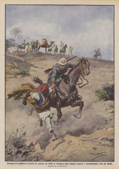 Patrulla de carabineros a caballo que arresta en el Gebel, en Cirenaica, a indígenas sorprendidos de Achille Beltrame