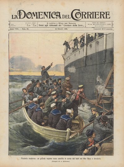 Piratería moderna, un gran vapor ruso asaltado en marcha por ladrones en el Mar Negro y robado de Achille Beltrame