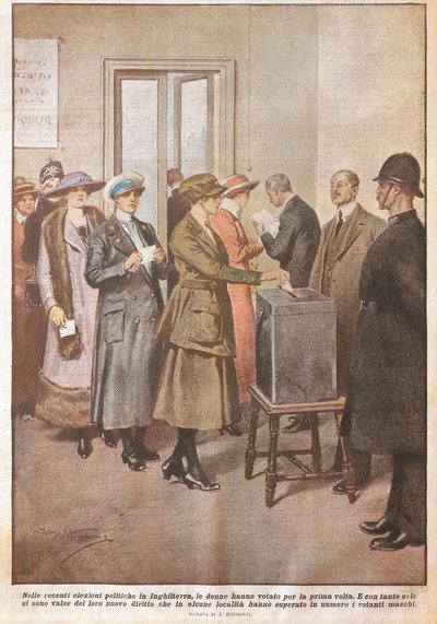 Elecciones políticas en Inglaterra: Mujeres votando por primera vez de Achille Beltrame