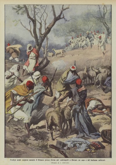 Bandidos árabes sorprendidos durante el campamento cerca de Cirene para obligarlos a liberar a un jefe de Achille Beltrame