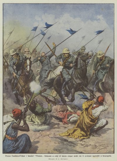 Cerca de Fonduk-el-Tokar los lanceros de Florencia acaban con cinco árabes que los habían atacado de Achille Beltrame