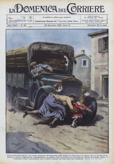 Cerca de Genazzano (Roma), una niña se separó repentinamente de su madre para cruzar de Achille Beltrame