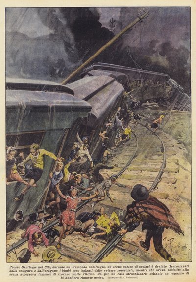 Cerca de Santiago, en Chile, durante un tremendo aguacero, un tren cargado de escolares se desvió de Achille Beltrame