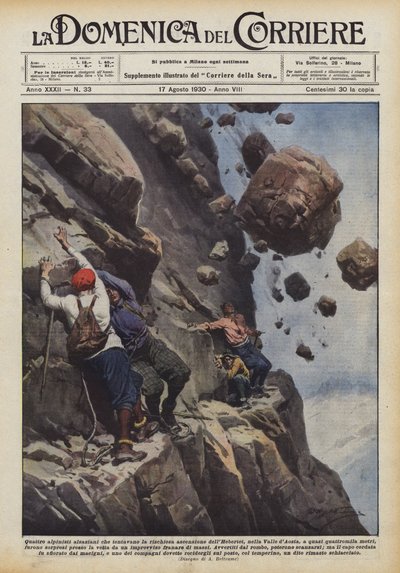 Cuatro alpinistas alsacianos que intentaban la arriesgada ascensión del Hebertet de Achille Beltrame