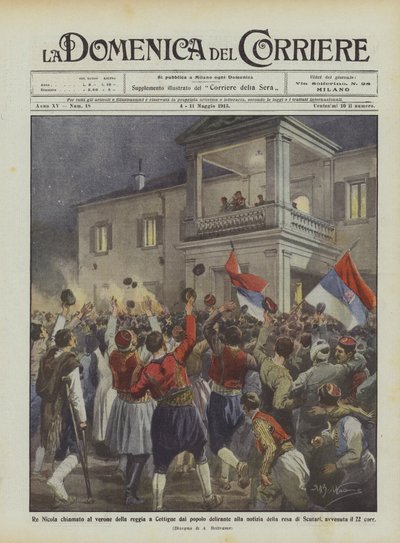 Rey Nicolás llamado al balcón del palacio en Cettigne por el pueblo delirante ante la noticia de la rendición de Achille Beltrame
