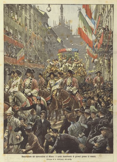 Resurrección del carnaval de Milán, el desfile de disfraces del jueves de carnaval (9 de marzo) de Achille Beltrame