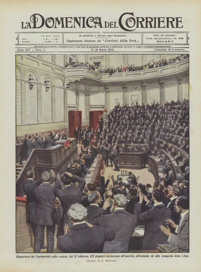 Reapertura del Parlamento, en la sesión del 22 de febrero, 472 diputados aclaman al ejército de Achille Beltrame