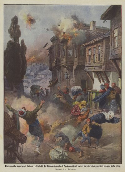 Reanudación de la guerra en los Balcanes, los efectos del bombardeo de Adrianópolis en los pobres de Achille Beltrame