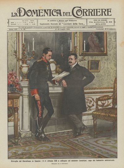 Despertar del liberalismo en España, el rey Alfonso XIII en conversación con el ministro Canalejas de Achille Beltrame