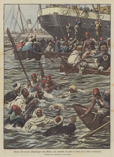 Regreso de la peregrinación anual desde La Meca, una catástrofe en el puerto de Túnez por la prisa de embarcarse de Achille Beltrame