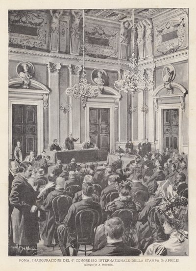 Roma, inauguración del 6º Congreso Internacional de la Prensa (5 de abril) de Achille Beltrame