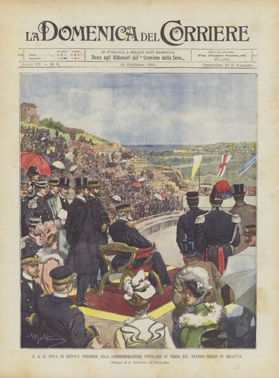 S.A. el Duque de Génova preside la conmemoración popular de Verdi en el Teatro Griego de Siracusa de Achille Beltrame