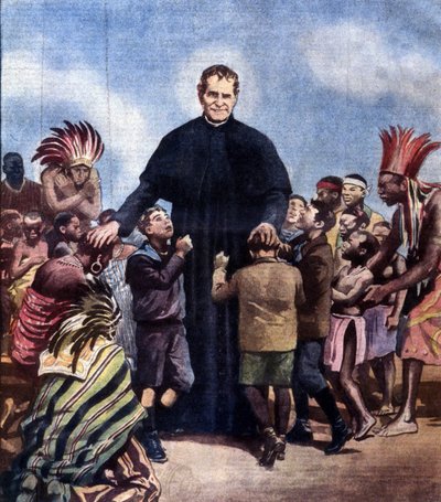San Juan Bosco. Giovanni Bosco, también conocido como Don Bosco sacerdote italiano. Ilustración de Achille Beltrame de Achille Beltrame