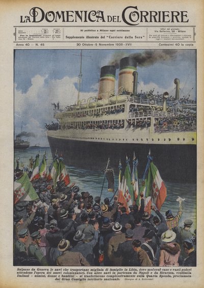 Zarpan de Génova los barcos que transportan miles de familias a Libia, donde modernas casas y vastos de Achille Beltrame