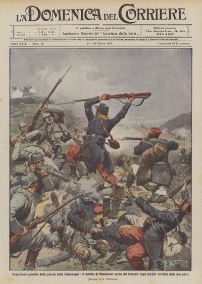 Sangriento episodio de la guerra en Champagne, el fortín de Beausejour tomado por los franceses después de Achille Beltrame